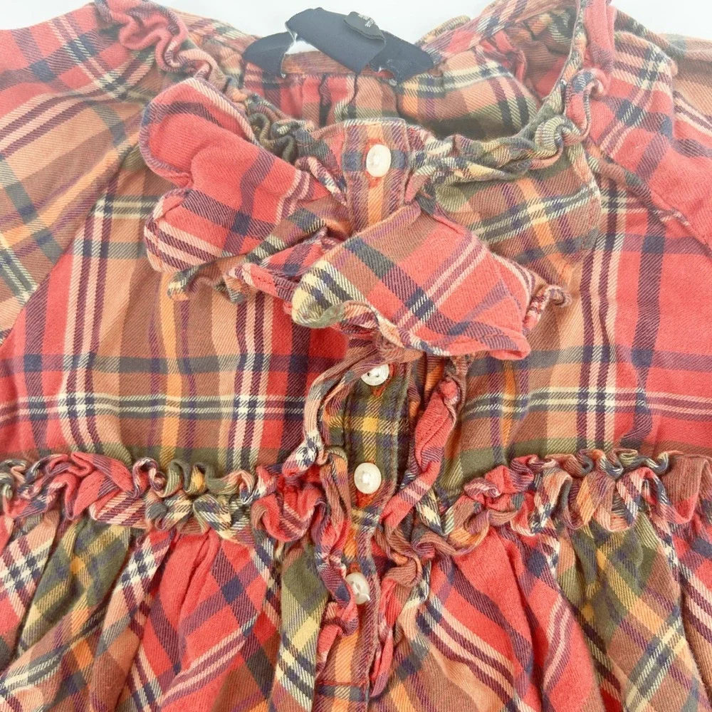 Ralph Lauren Baby Girls Tartan Plaid Long Sleeve‎ Ruffle Fall Cotton Dress 24M